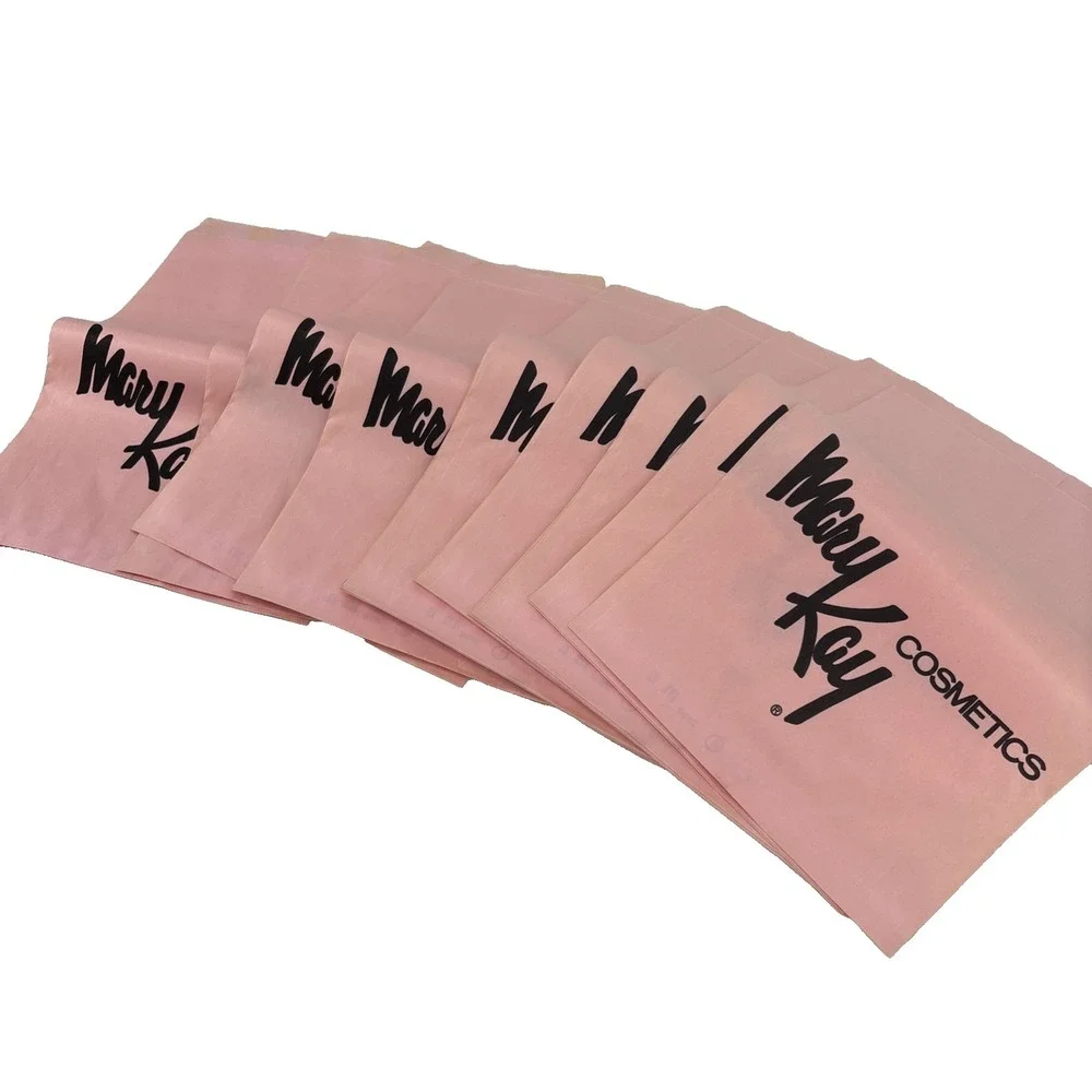 Vintage Mary Kay Cosmetics 60s 70s Pink Paper Makeup Bag Black Logo 30 Total